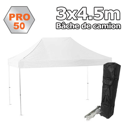 Tente pliante 3x4.5 PRO50 BACHE CAMION Blanc 100% PVC 520gr
