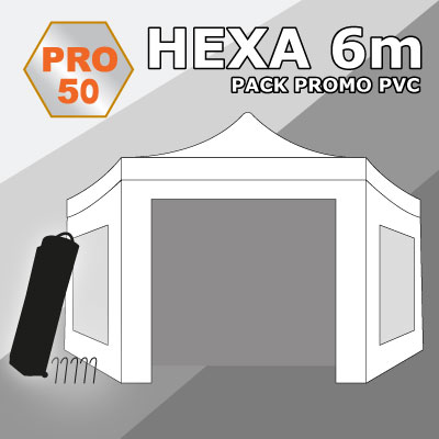 Tente pliante hexa 6m PRO50 Pack promo PVC "Bâche Camion"