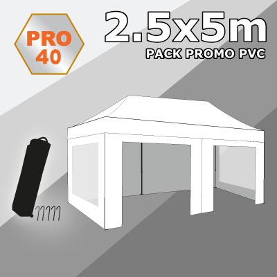 Tente pliante 2.5x5 PRO40 Pack promo PVC "Bâche Camion