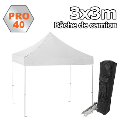 Tente pliante 3x3 PRO40 BACHE CAMION Blanc 100% PVC 520gr