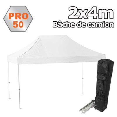 Tente pliante 2x4 PRO50 BACHE CAMION Blanc 100% PVC 520gr