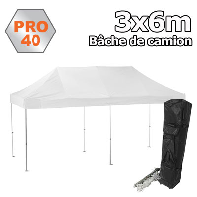 Tente pliante 3x6 PRO40 BACHE CAMION Blanc 100% PVC 520gr