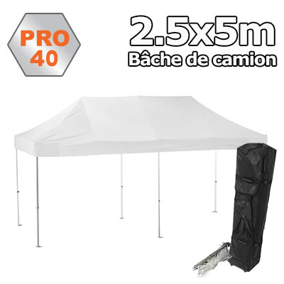 Tente pliante 2.5x5 PRO40 BACHE CAMION Blanc 100% PVC 520gr