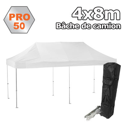 Tente pliante 4x8 PRO50 BACHE CAMION Blanc 100% PVC 520gr
